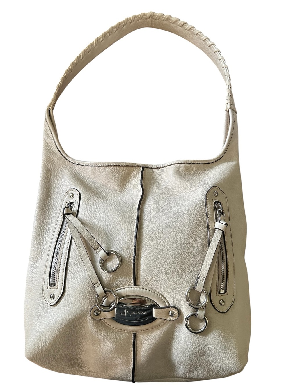 Cream Leather B. Makowsky Hobo Shoulder Bag